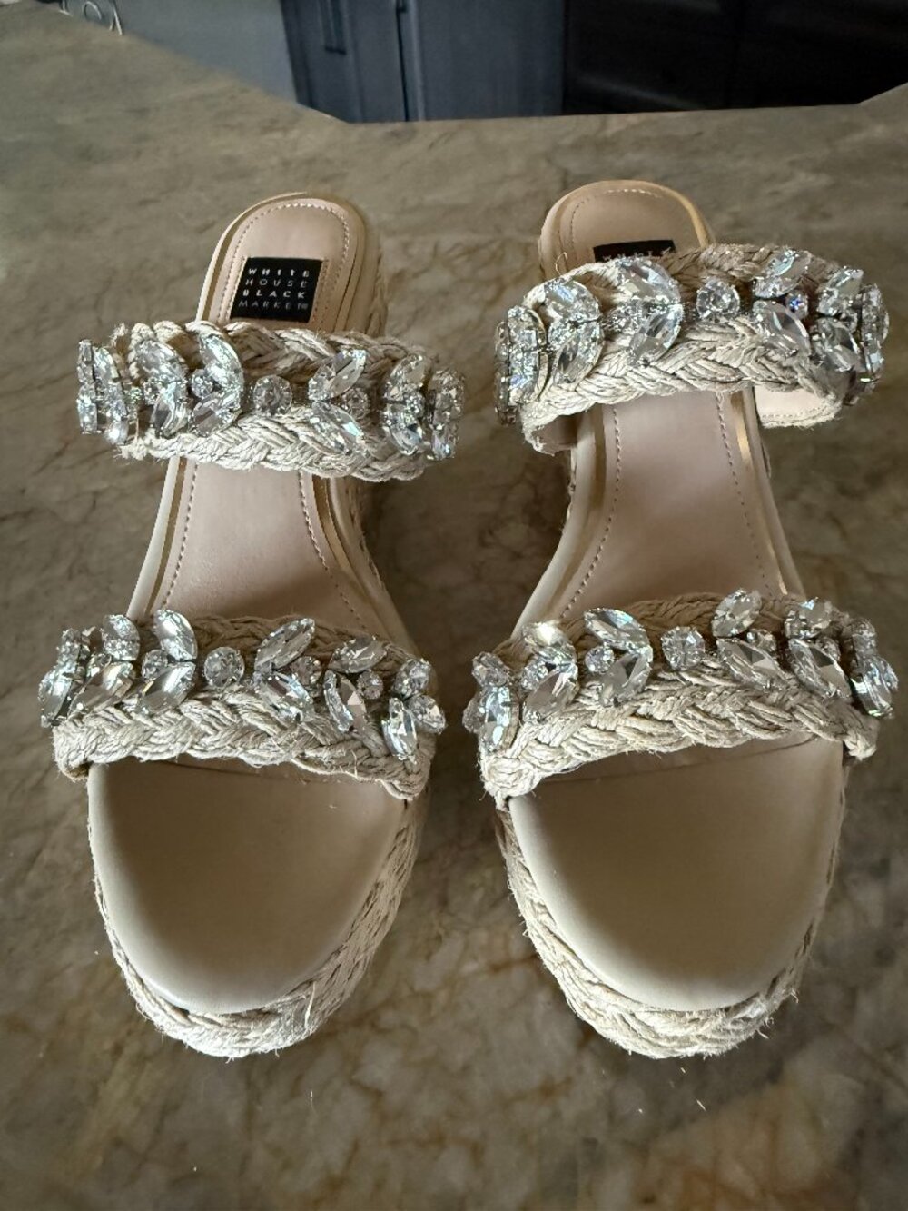 WHBM Blakely Crystal Rhinestone Espadrille / Wedge Sandals NWT Size 6.5